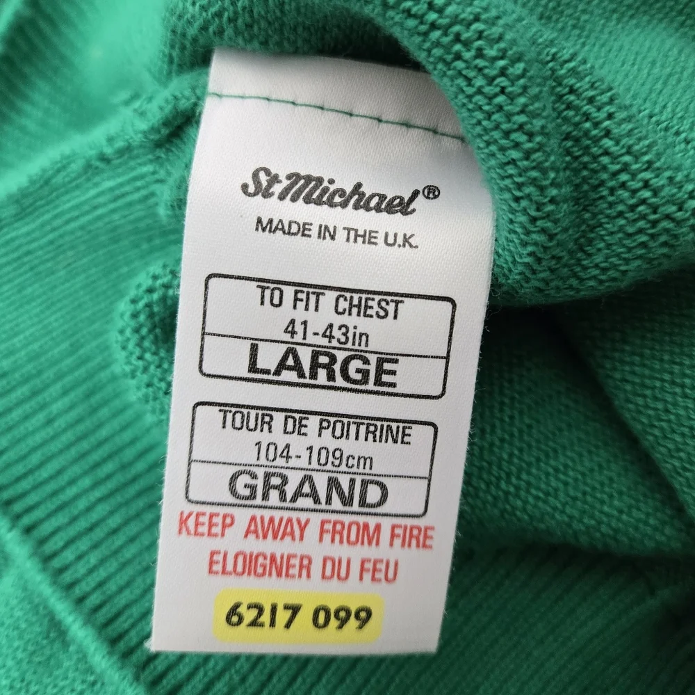 St Michael Mens Green Cotton Crewneck Oversized Sweater